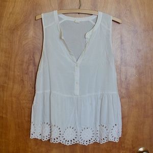 White Tank Top with Eyelet Lace Detail